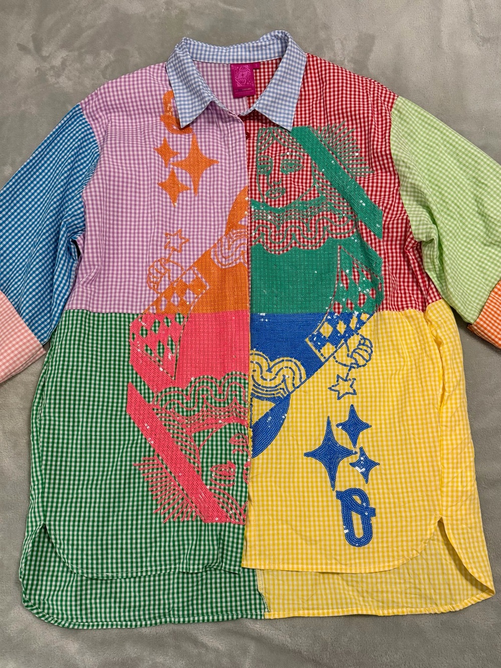 QUEEN OF SPARKLES Multicolor Gingham Patchwork Button-Down Shirt